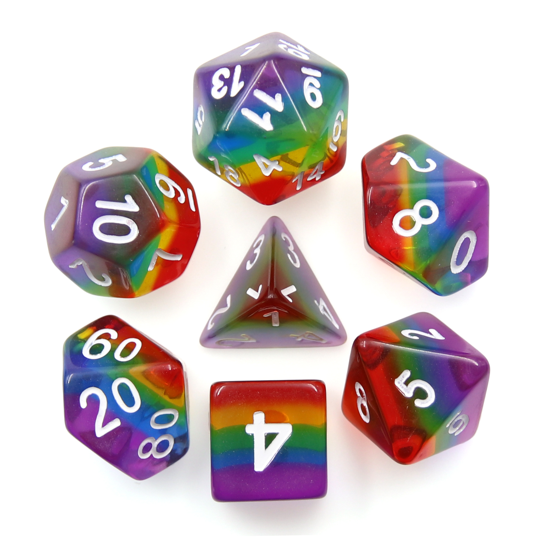 Transparent rainbow dice